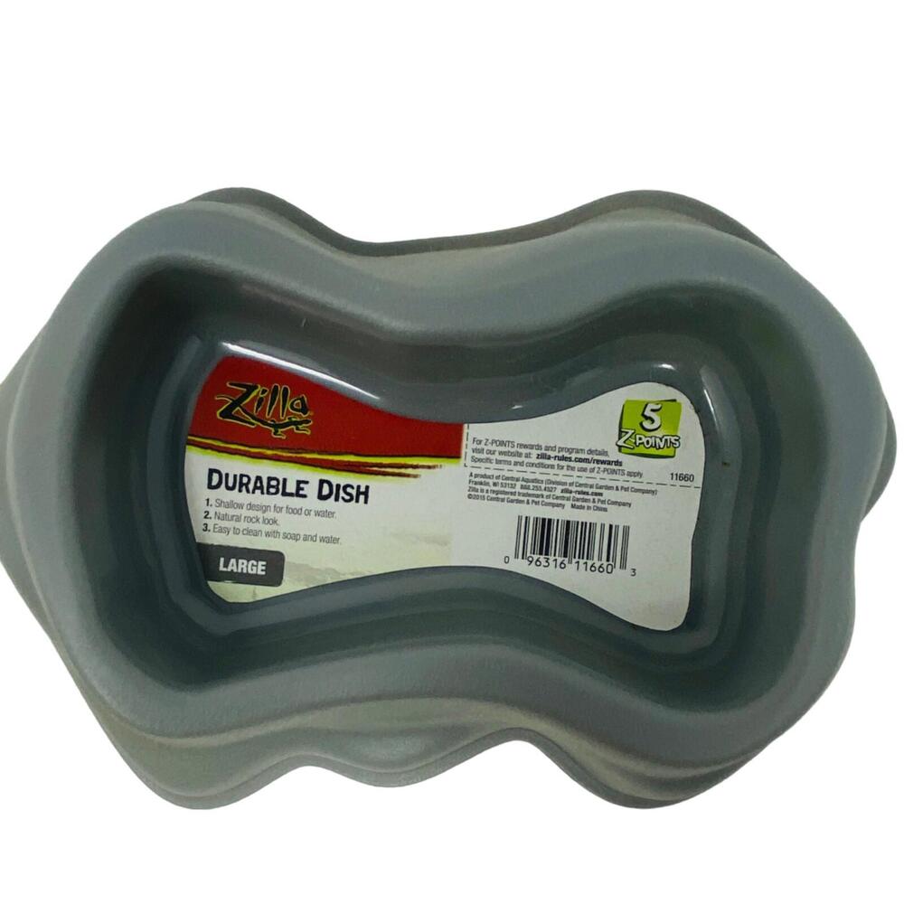 Zilla Durable Dish for Reptiles Grey - Large - 10.5"L x 8.8"W x 4.25"H